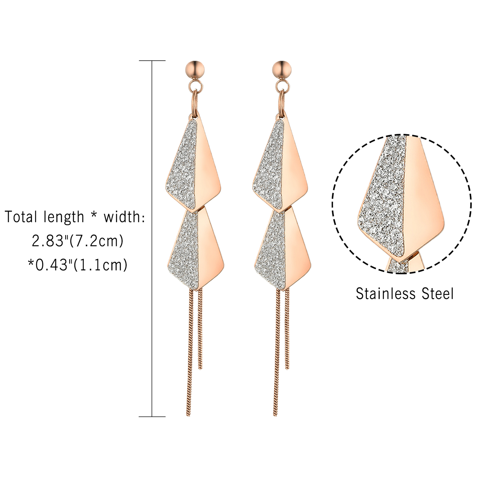 2pcs Women’s Stainless Steel Geometric Long Tassel Chain Drop Dangle Earrings
