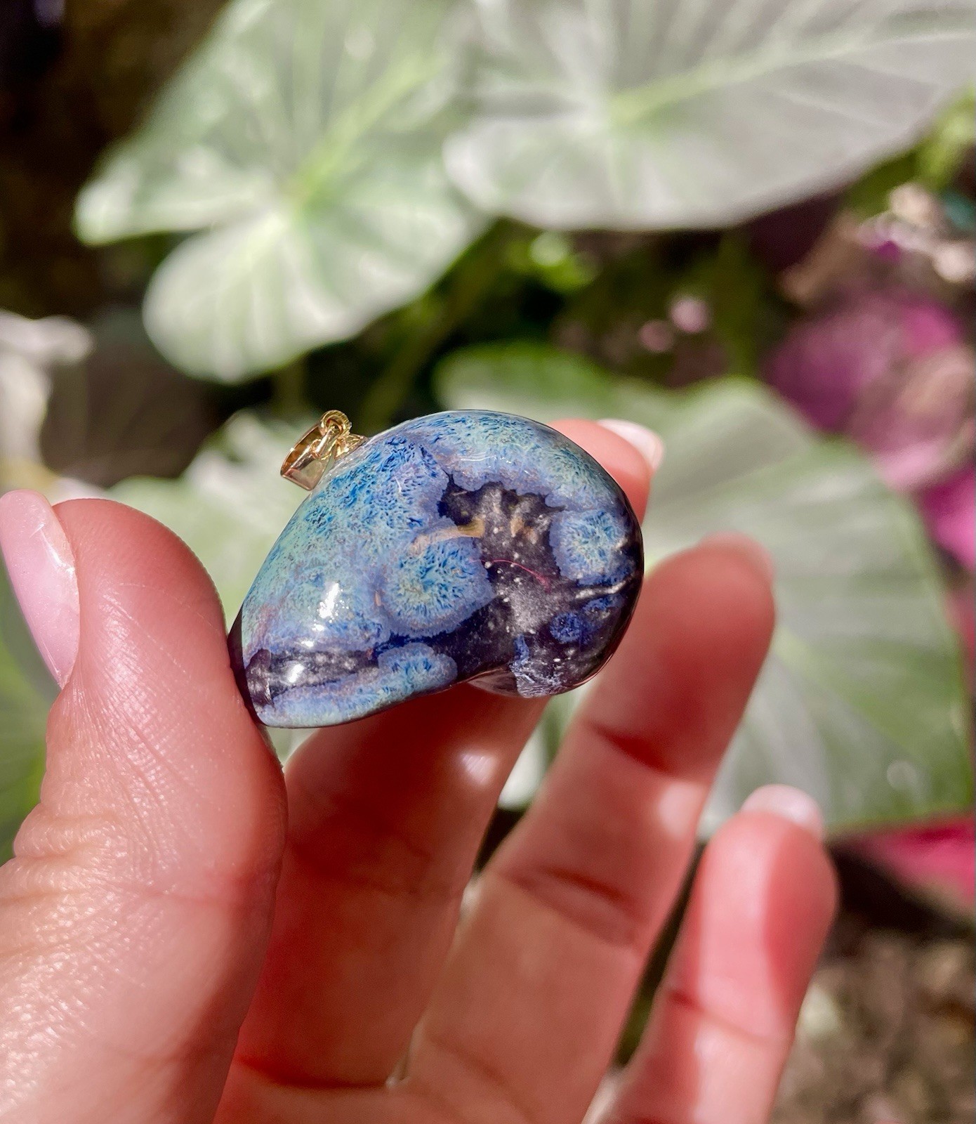 Handmade Ceramic Pendant Jewelry. Unique piece. Deep blue