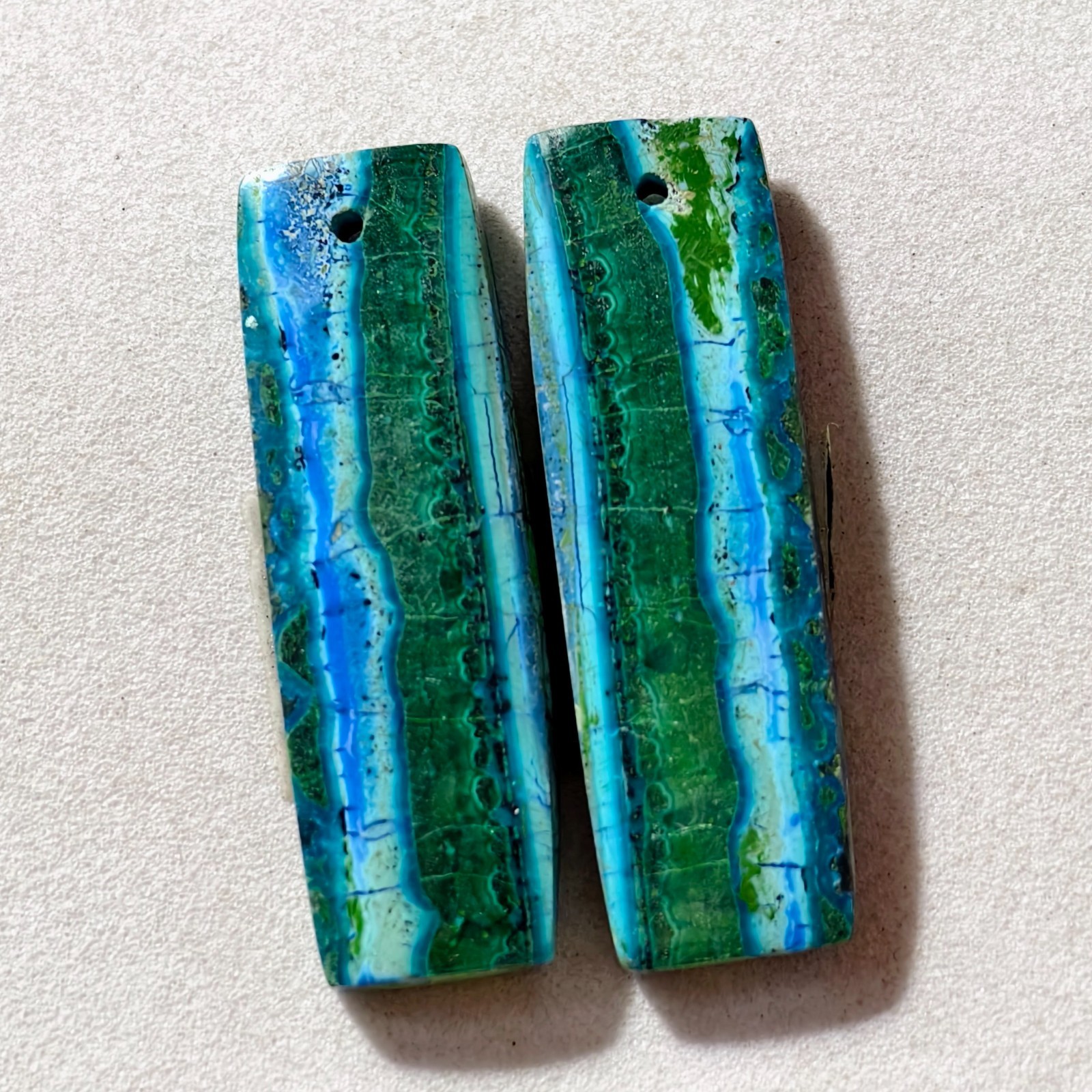 33 Cts Natural Chrysocolla Malachite Drilled Pair Cabochon Gemstone 33 X 10.9 MM
