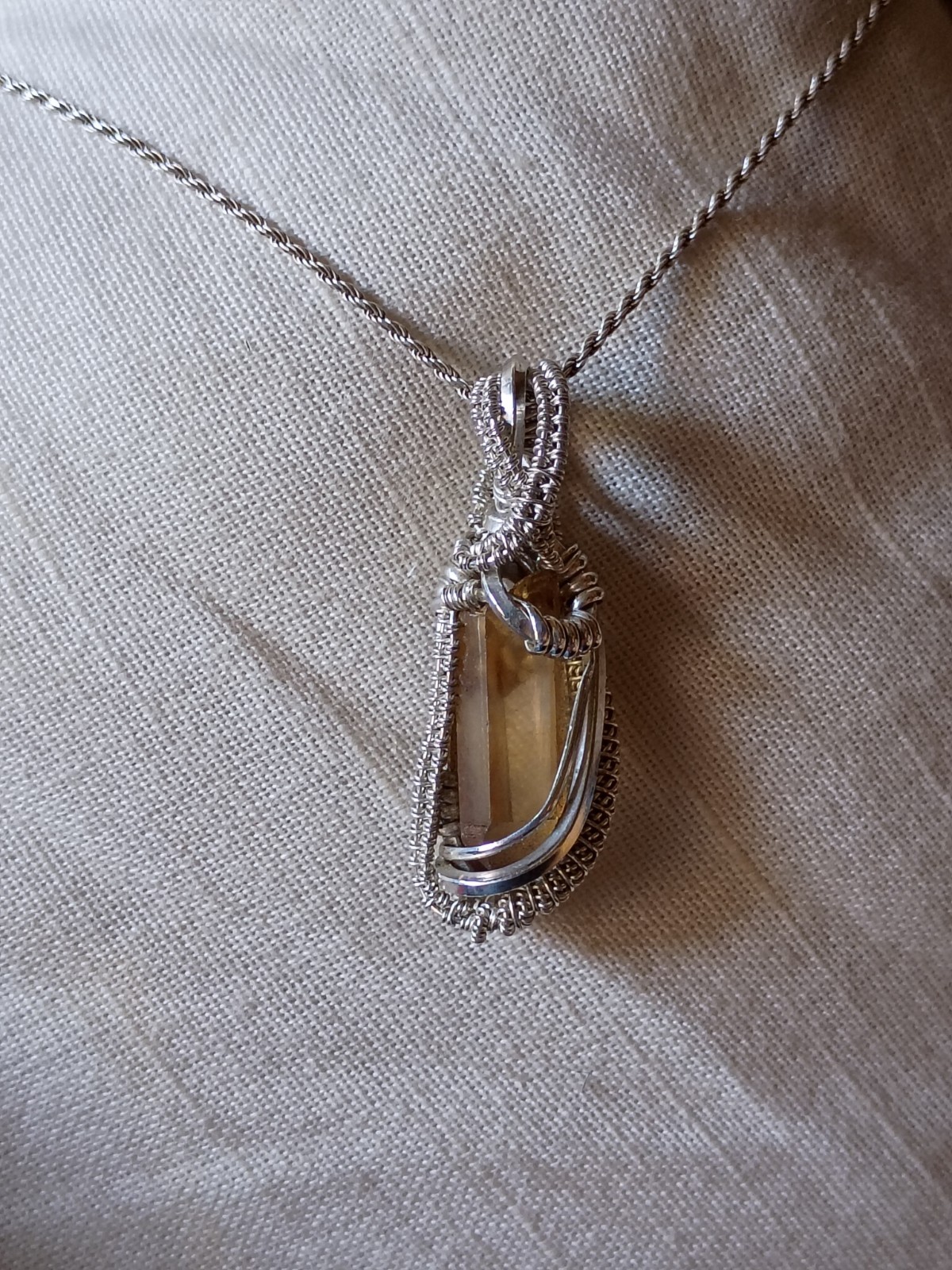 Citrine Crystal Pendant Sterling silver handcrafted amulet elegant necklace