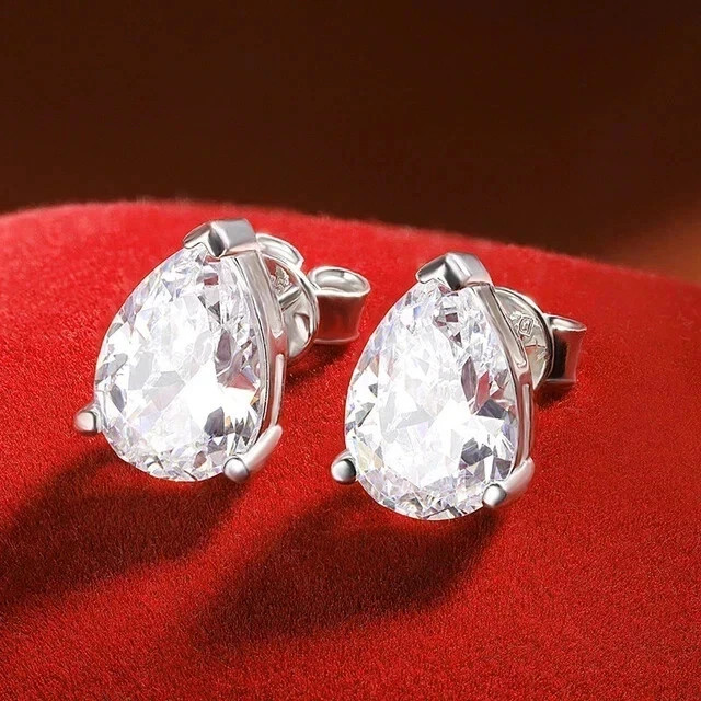 2Ct Pear Cut Moissanite Solitaire Push Back Stud Earrings 14K White Gold Plated