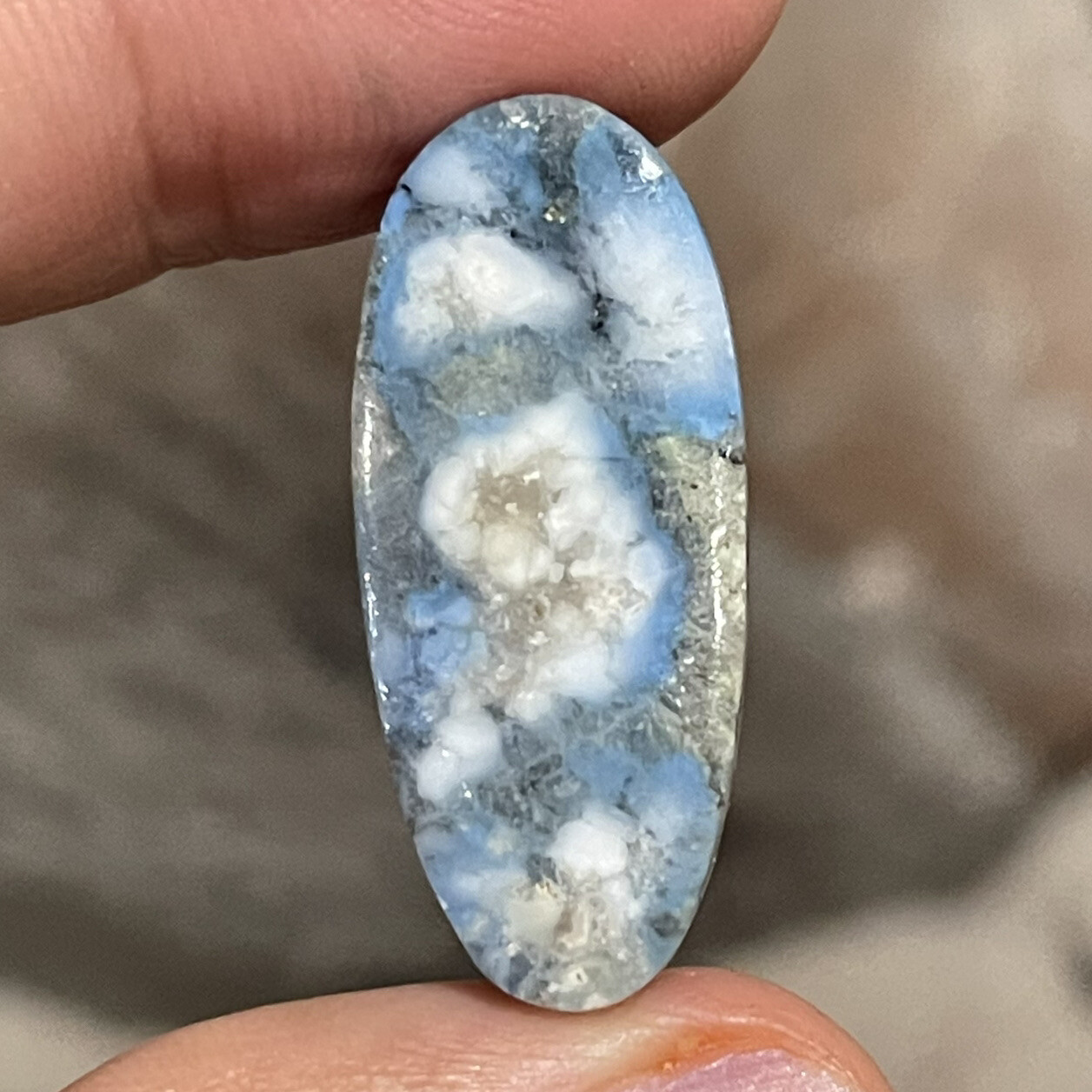 22.4ct 30.6×13.2x7mm White River Stone Lavender Opal Hubei Turquoise Cabochon