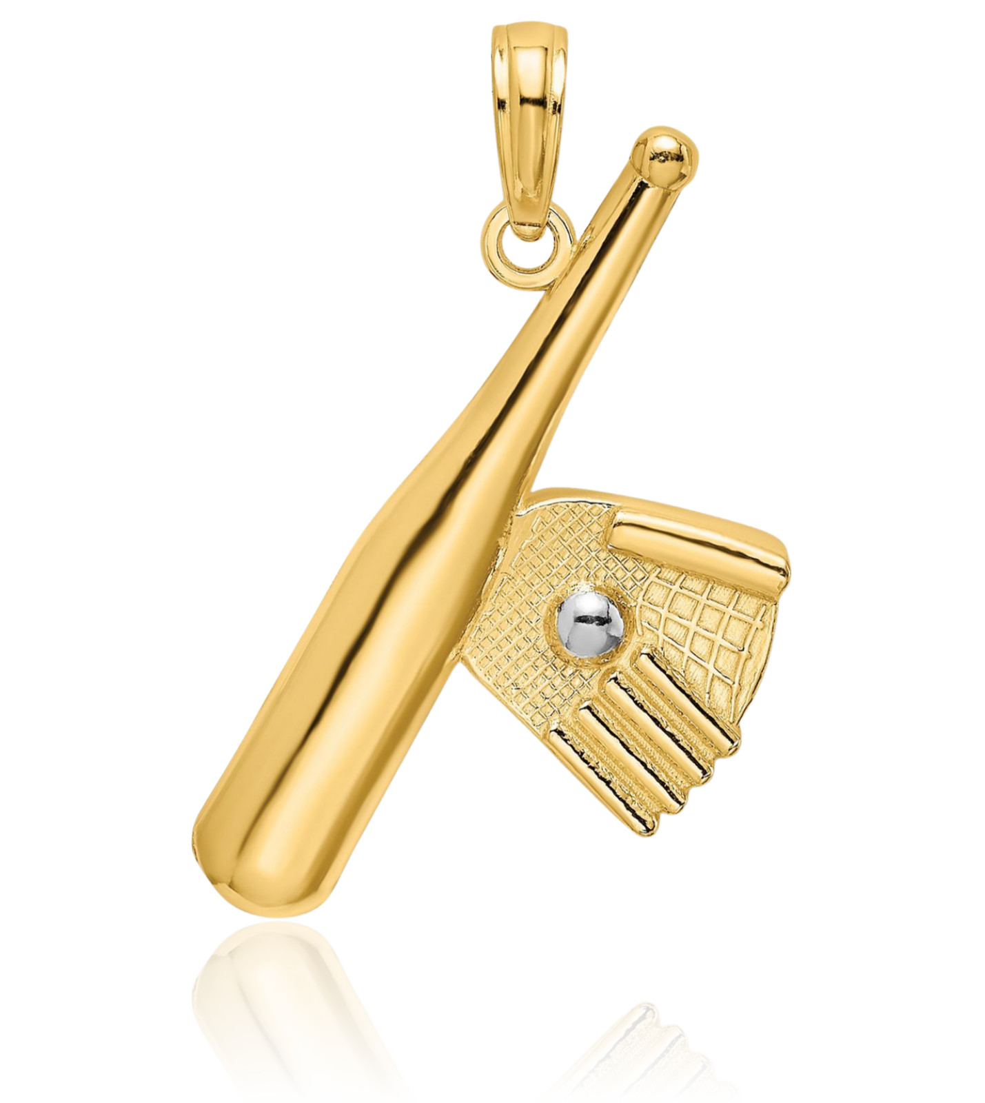 14K Solid Yellow Gold Medium Baseball Bat Pendant Necklace 23.2mm 7/8 inch