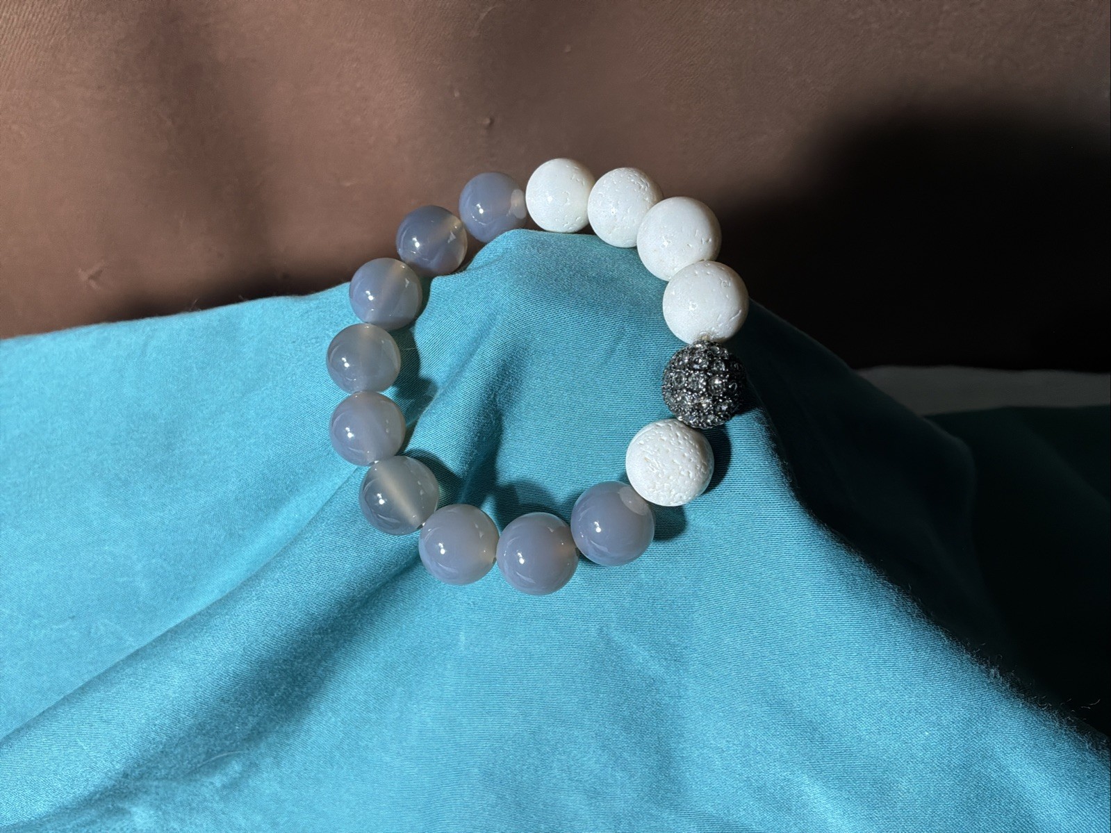 7″ Handcrafted Gray Agate And White Lava Rock With A Black Accent Piece Unique