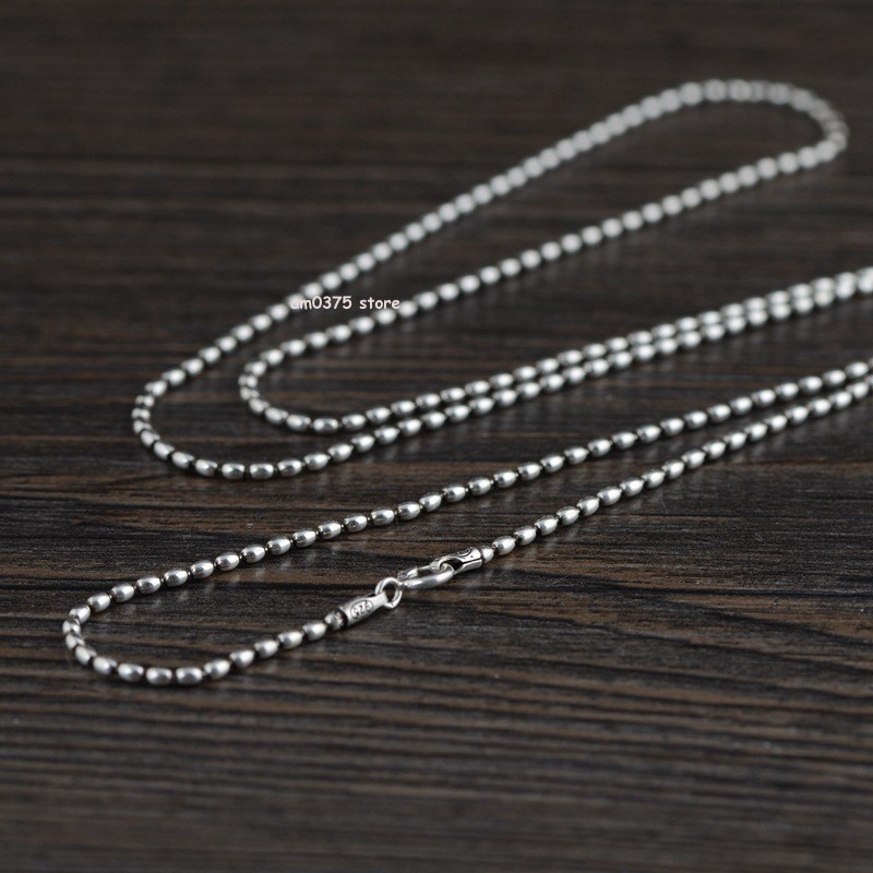 Pure S925 Sterling Silver Necklace Women’s 1.2mm Oval Beaded Link 16 to 24inchL