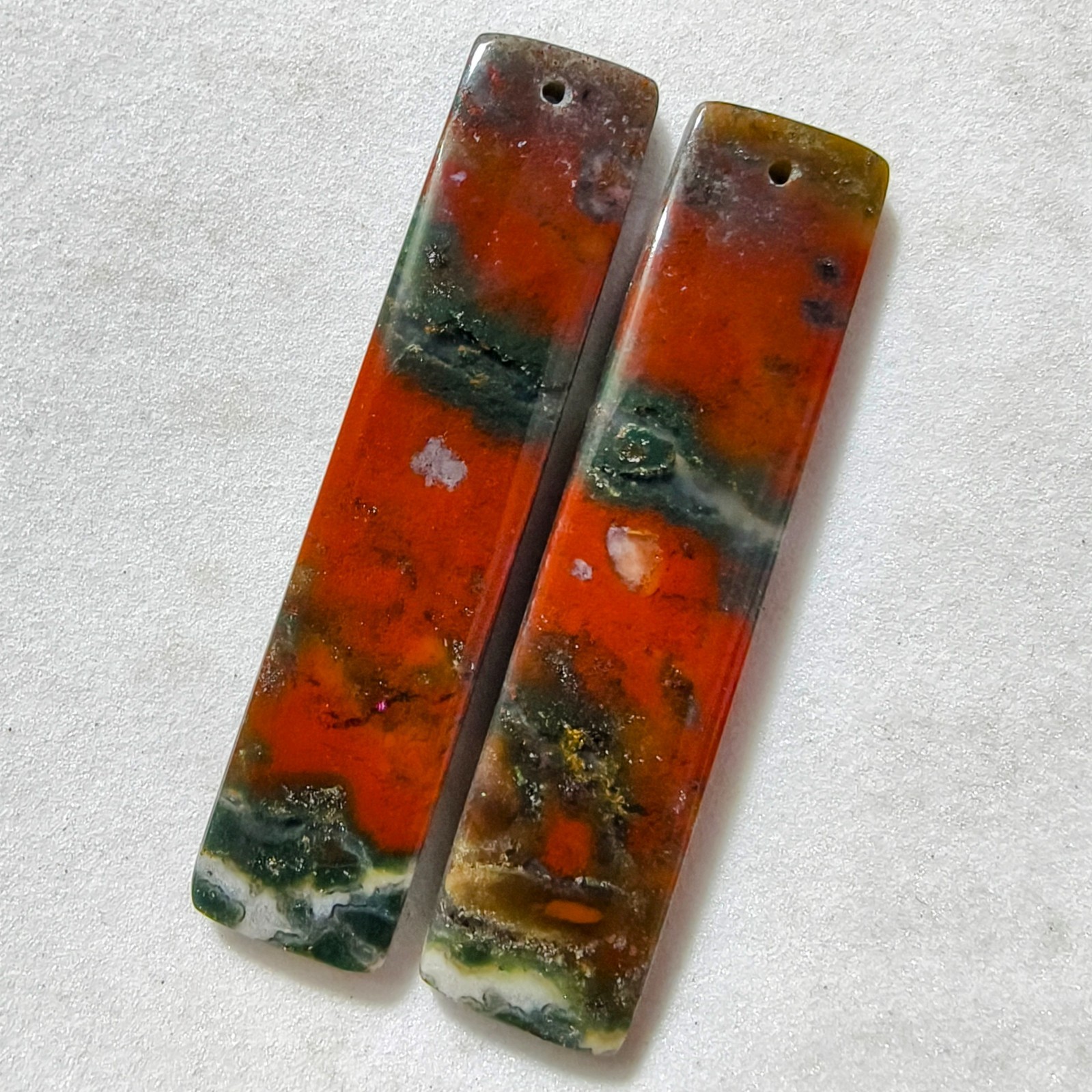 55 Cts Natural Blood stone Drilled Match Pair Cabochon Gemstone 50.5 X 11.8 MM