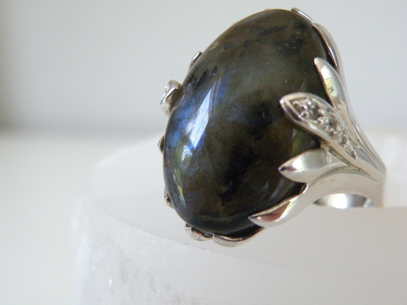 Heavy Sterling Silver 925 Natural Labradorite Statement Ring Size 11