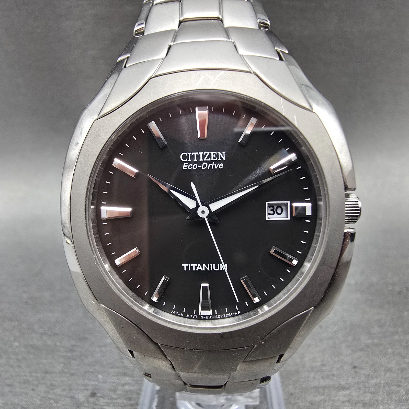 Citizen Eco-Drive Watch Men 38mm Black Dial Titanium Date E111-S049610 Runs