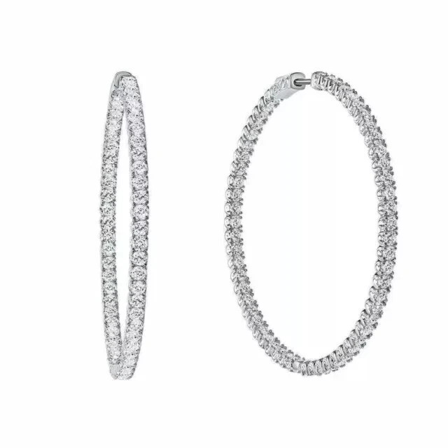 4.00 CT Round Diamond Sterling Silver Lab Created Large Hoop Huggies Earrings