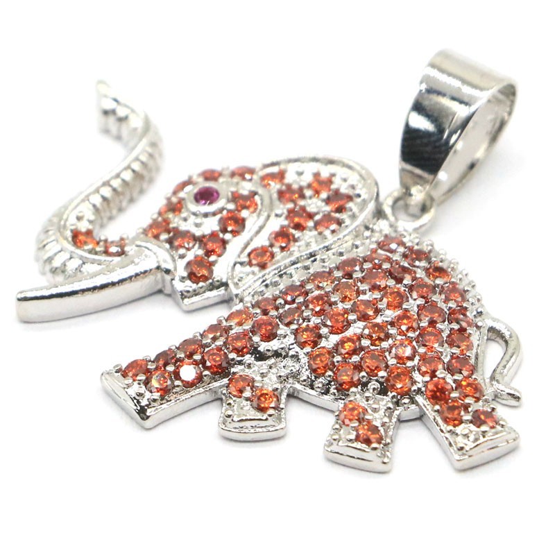 Buy 2 Get 1 Free Elephant Orange Spessartine Garnet Tourmaline Silver Pendant