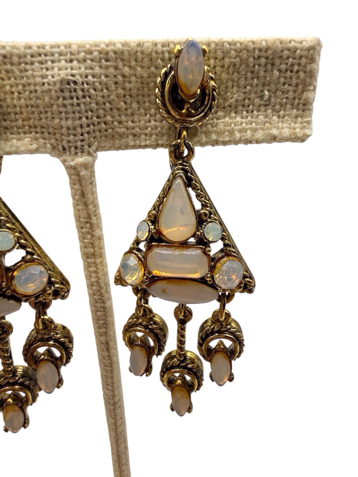 Vtg Hollycraft Set Brooch Dangle Earrings Fiery Opal Rhinestone Gold 50s 60s C