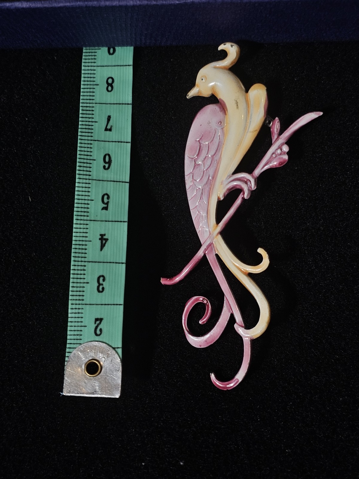 1940s Enamel Bird Brooch Large Vintage Bird Of Paradise Pot Metal Pink