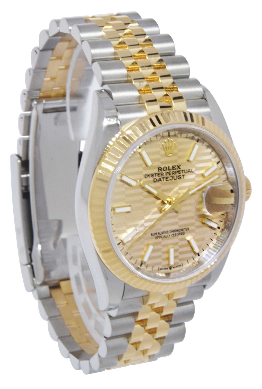 NOS Rolex Datejust 36 Yellow Gold/Steel Golden Fluted Motif Watch B/P ’24 126233