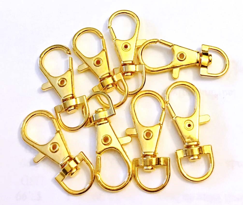 8 Golden Pewter Swivel Lobster Clasps 35x13mm for Key Rings, Leashes