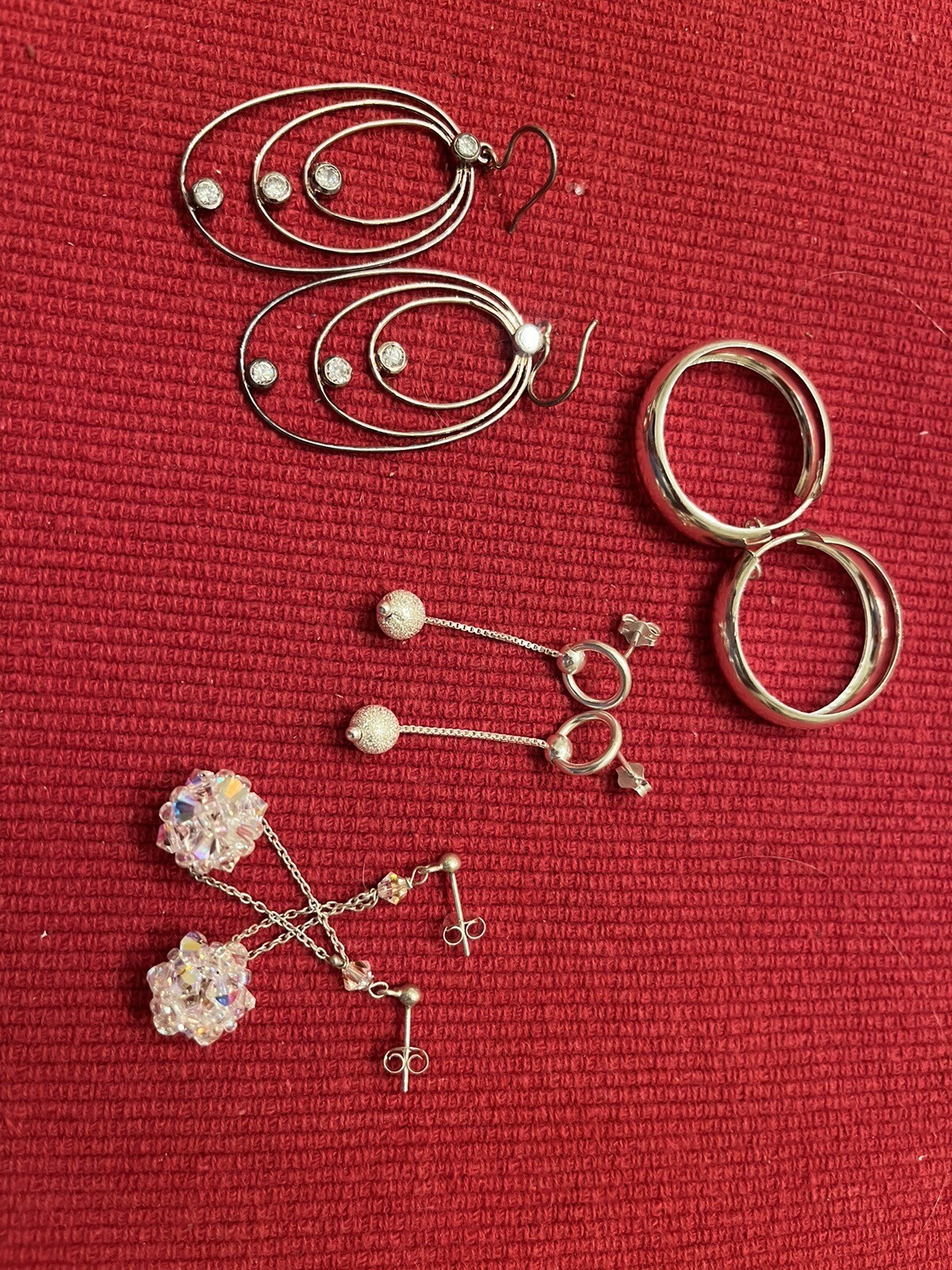 EARRING RHINESTONE & 925 SILVER. ALL OCCASION ELEGANCE 4 PAIRS