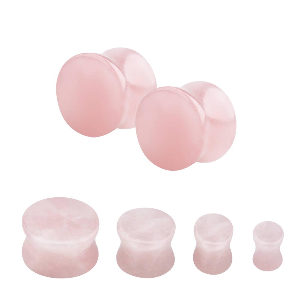 Rose Quartz Stone Double Flare Concave Tunnels Ear Gauges Plugs Piercing Pair