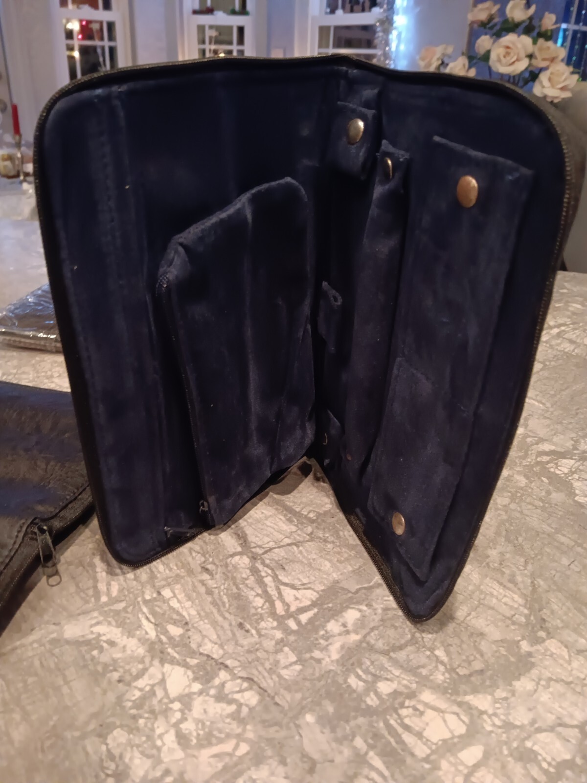 Black Leather (Polyester) Folding Zippered Jewelry Clutch Case- Lot Of 5- NEW