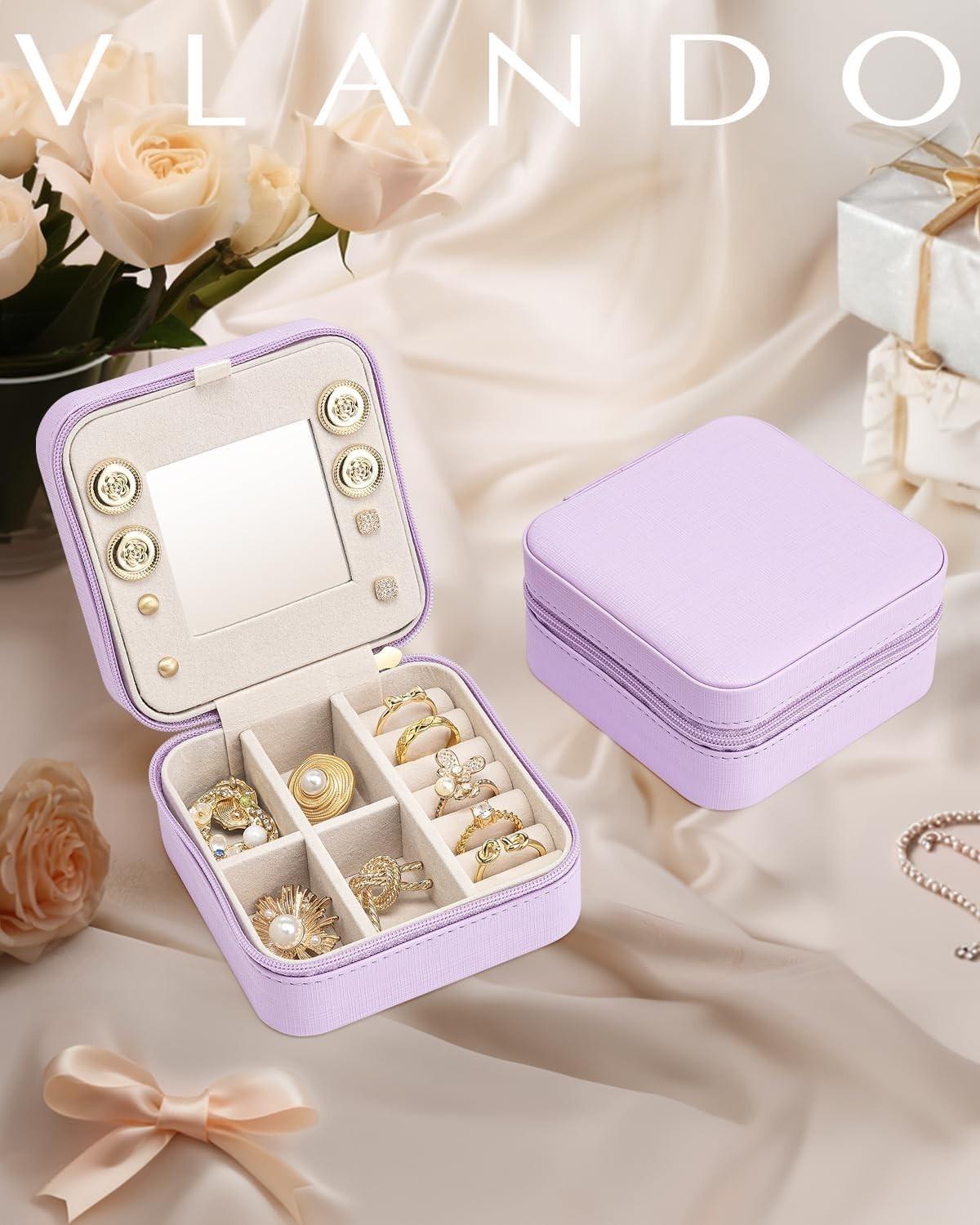 Small Travel Jewelry Box Organizer – Girls Women Gift Rings Earrings Necklace…