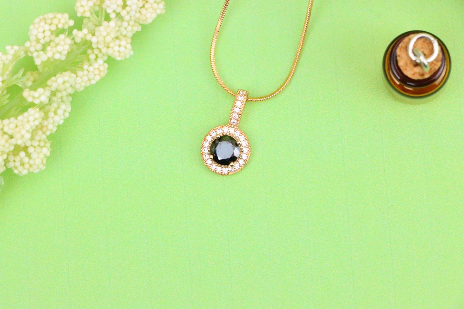 with Crystal Halo for Women, XPPT1740 Gold Plated Black Round Pendant