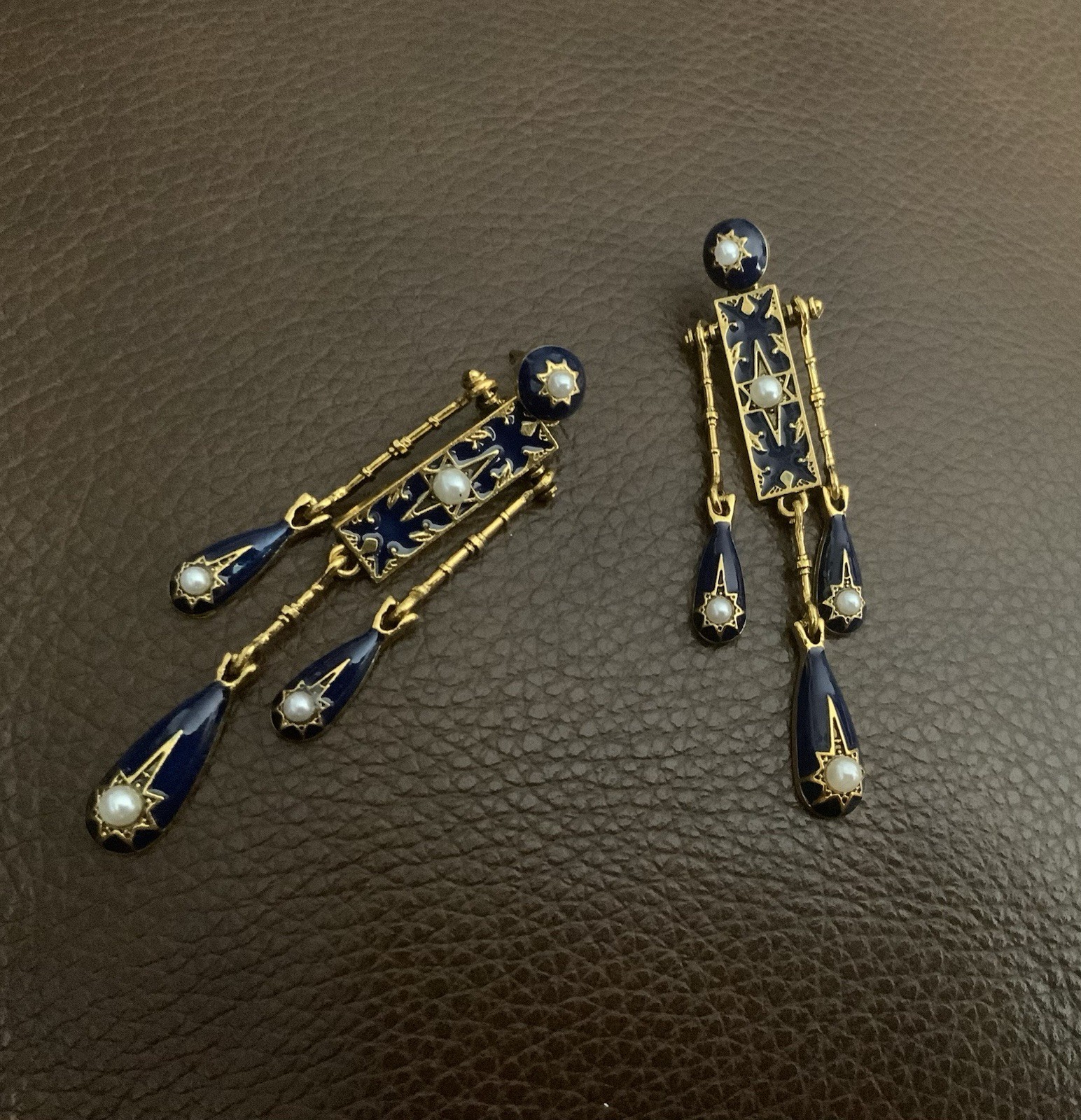Antique Pearl Star Earrings Art Gold Court Deco Museum VTG Celestial Palace Boho
