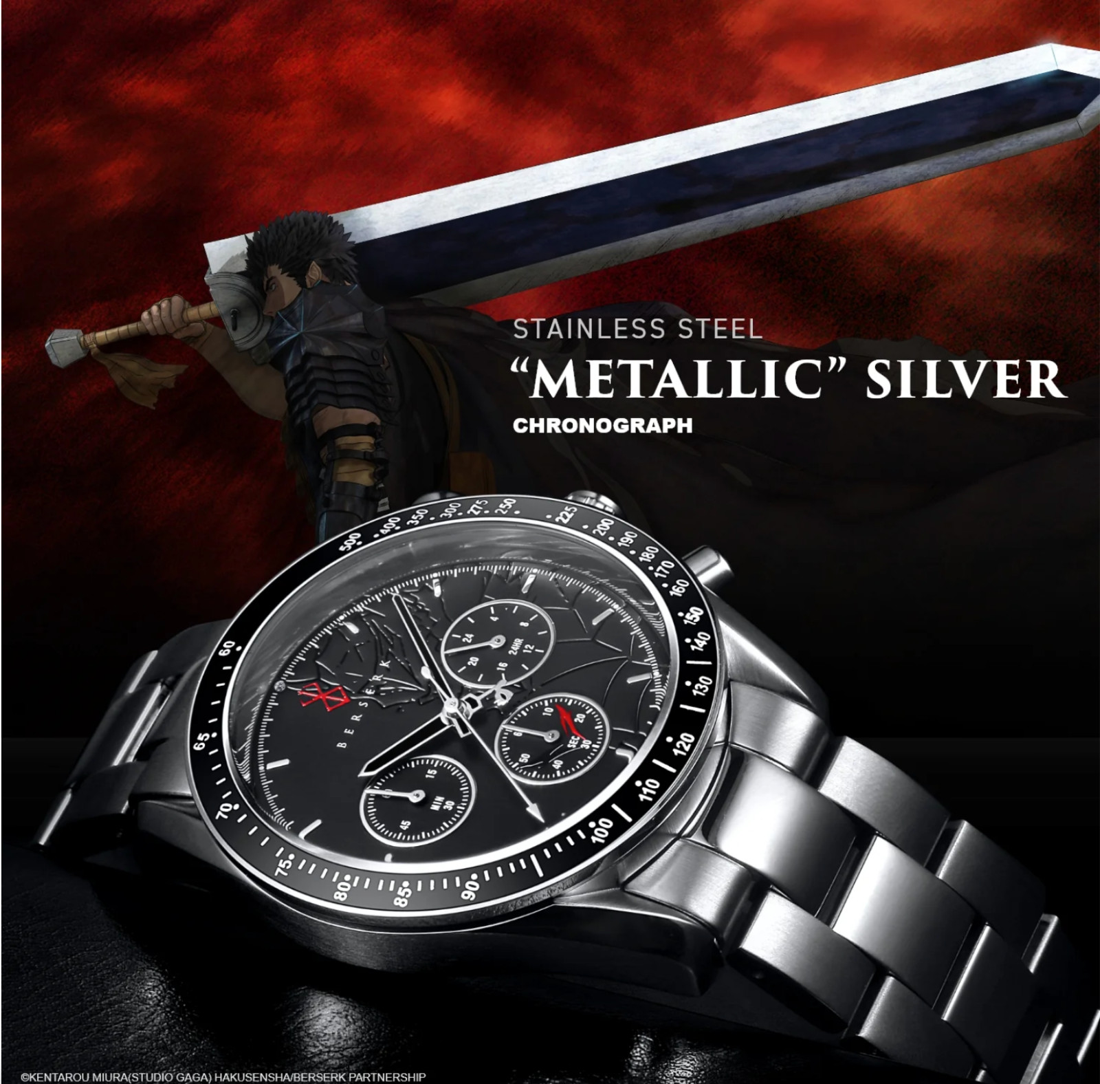 Anime Berserk Natural Diamond Chronograph Wristwatch All silve Limited 500