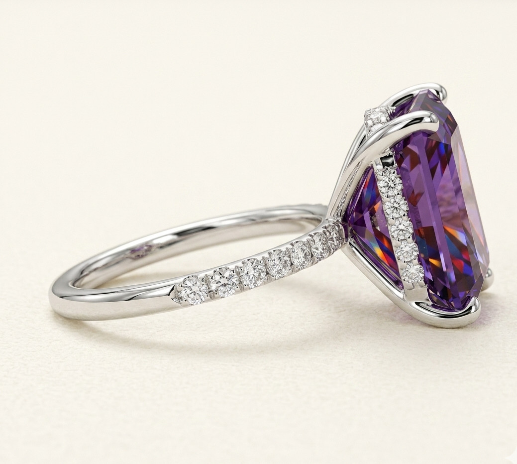 Designer 12.5 Ct, VVs1 Certified Purple Diamond Ring, FREE Matching Studs .