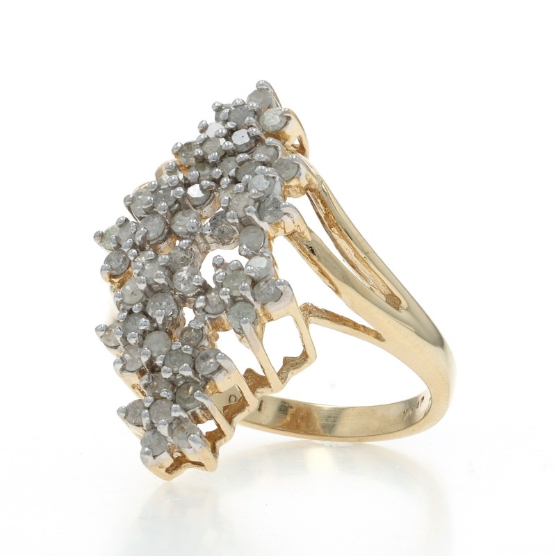 Yellow Gold Diamond Cluster Cocktail Bypass Ring – 10k Single 1.00ctw Floral