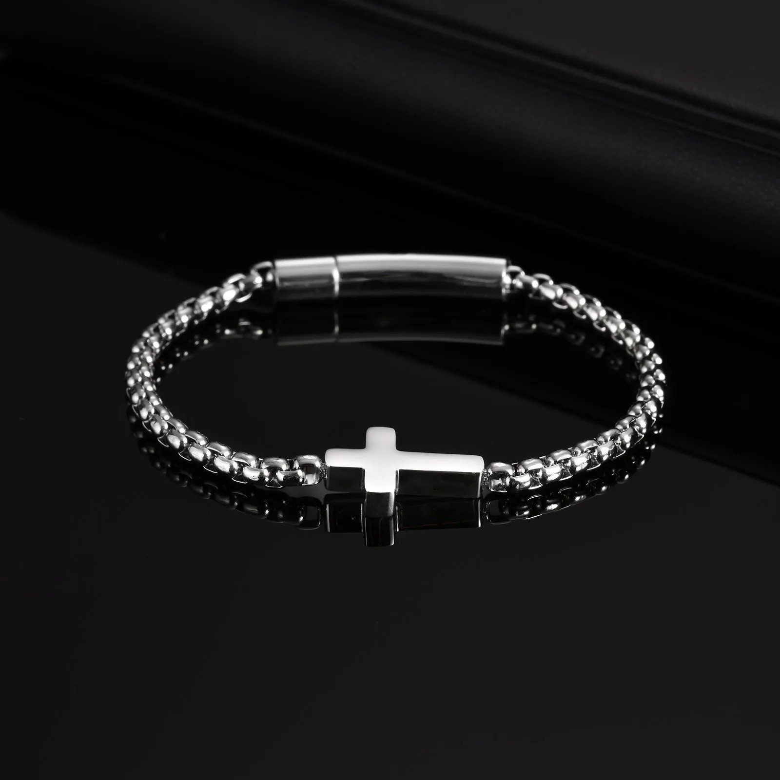 Cross Chains Link Men Bracelet Stainless Steel Ball Chain Wristband Jewelry Gift