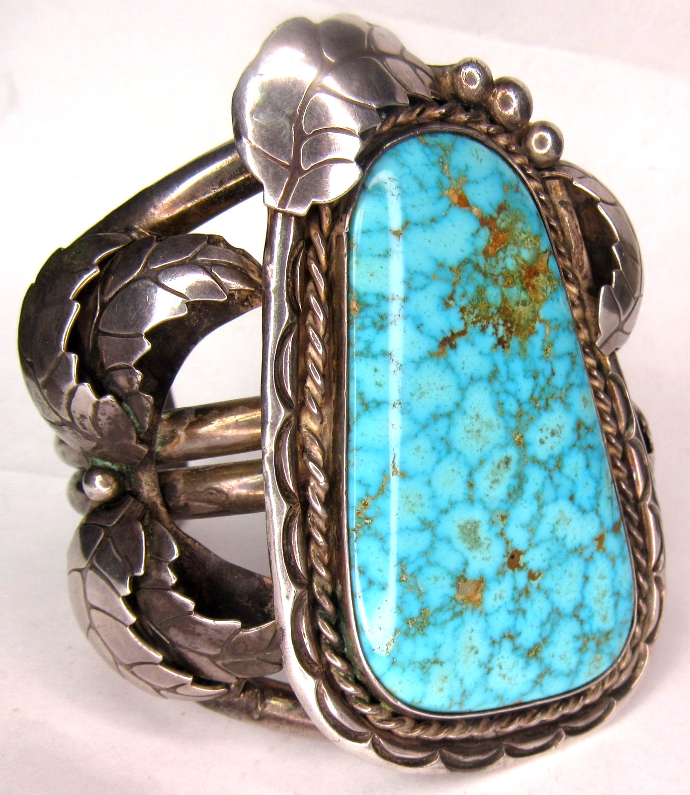 HUGE Navajo 133 GRAM B Shash NUMBER 8 Turquoise Sterling Bracelet CUFF Nat. AMER