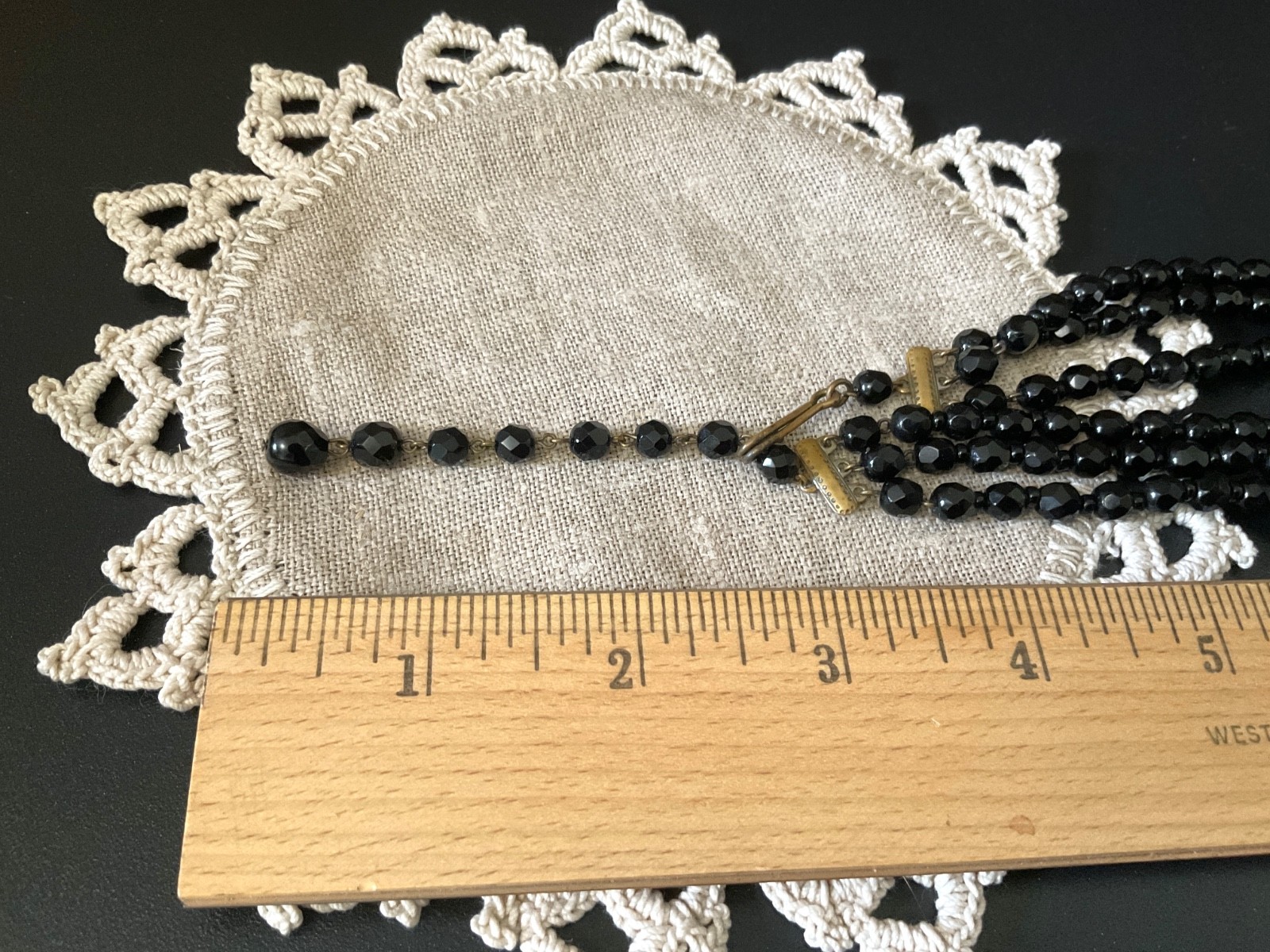 Vintage Black Glass Beaded Necklace Art Deco Adjustable Choker Antique Jewelry