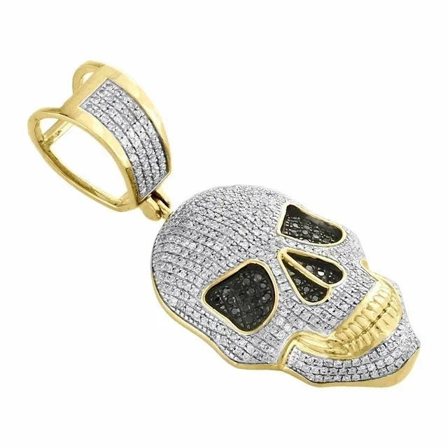 14K Yellow Gold Plated Globe Human Skull Pendant 3 Ct Round Simulated Diamond