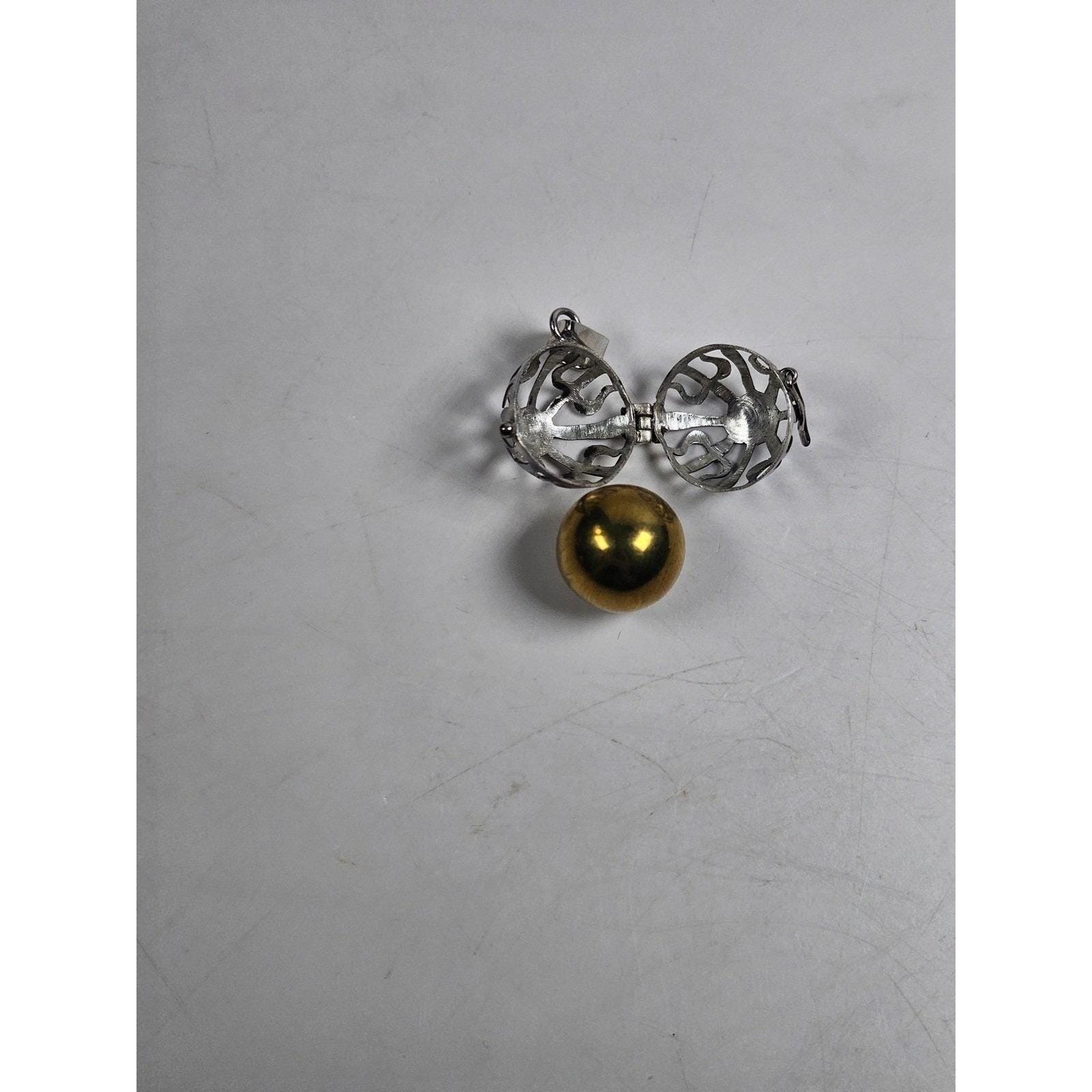 Vintage Sterling Silver Jingle Ball Pendant .925 Harmony Sphere