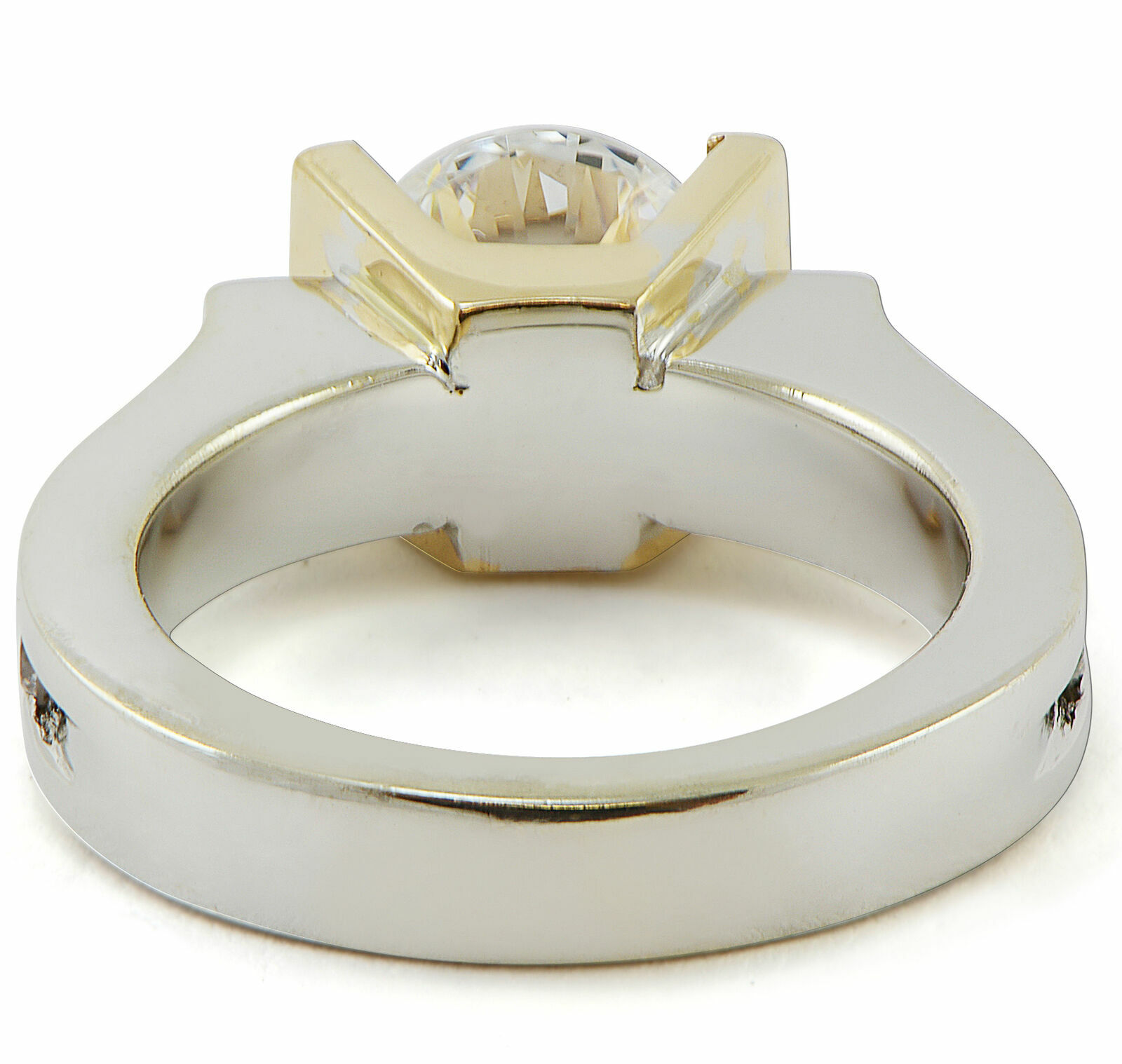 Tension Set Round Semi-Mount Engagement Ring 14k White/Yellow Gold Channel SZ6.5