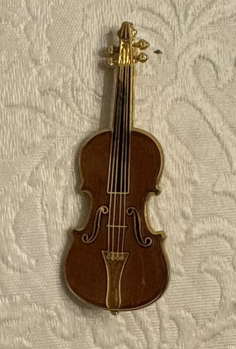 Future Primitive Violin Viola Cello Pin Brooch Lt Golden Brown Enamel USA Music