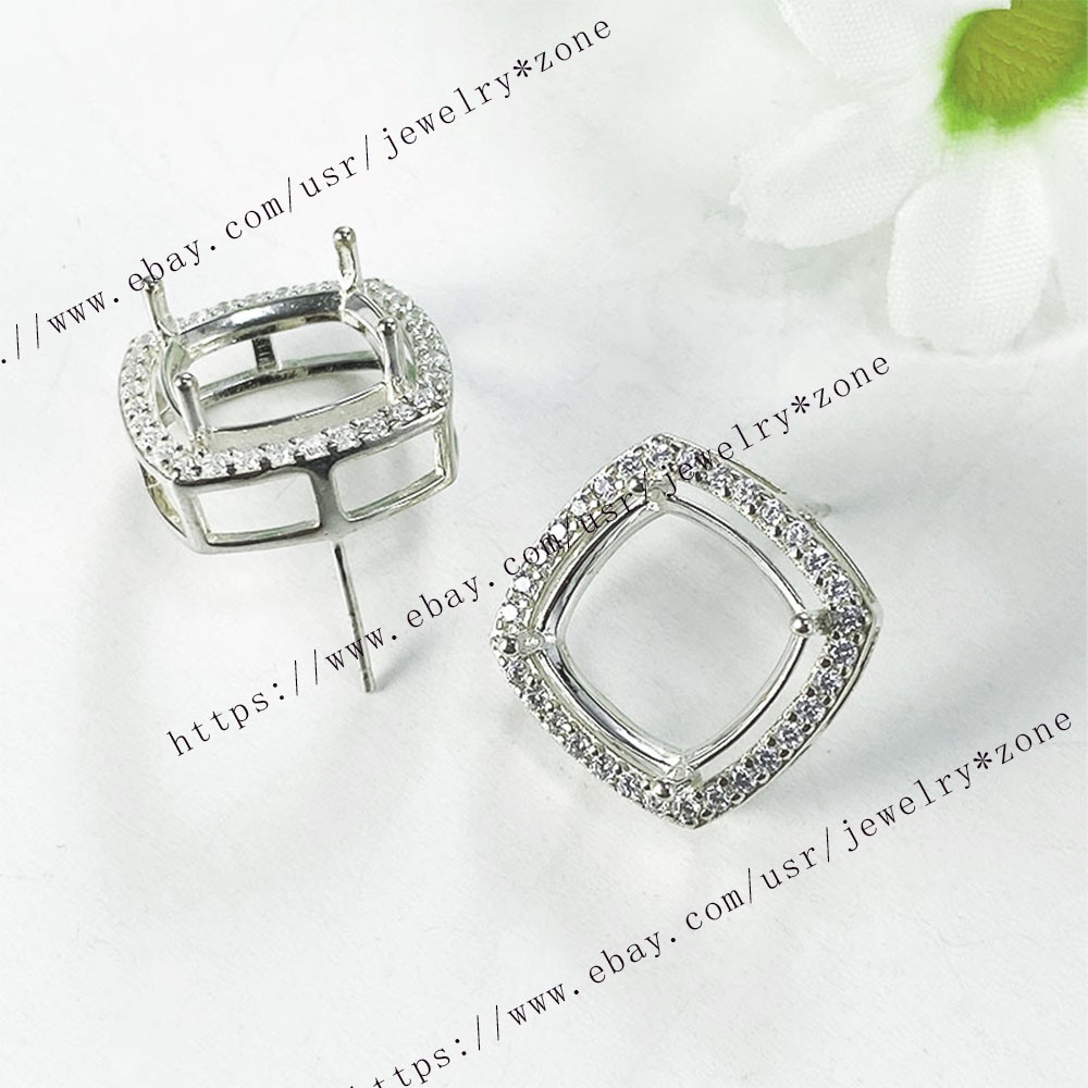 Pre Notched Sterling Silver Earrings Cushion 4x4mm to 14x14mm Semi Mount Dangle