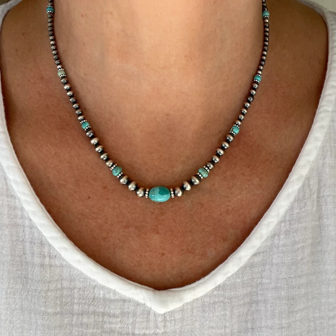 Blue-Green Kingman Turquoise & Sterling Silver Necklace | Southwestern Elegance