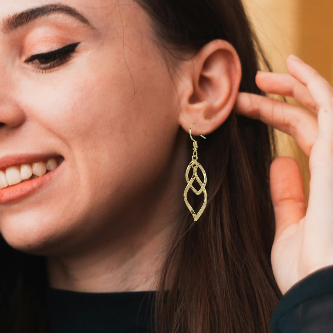 14K Gold Dangle Earrings for Women Trendy Double Spiral Drop Dangly Earrings Sta