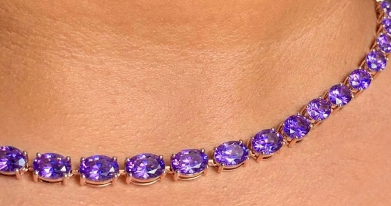 925 Silver, Purple Diamond Necklace & Earrings Set, Rare 31 Ct Certified Treated