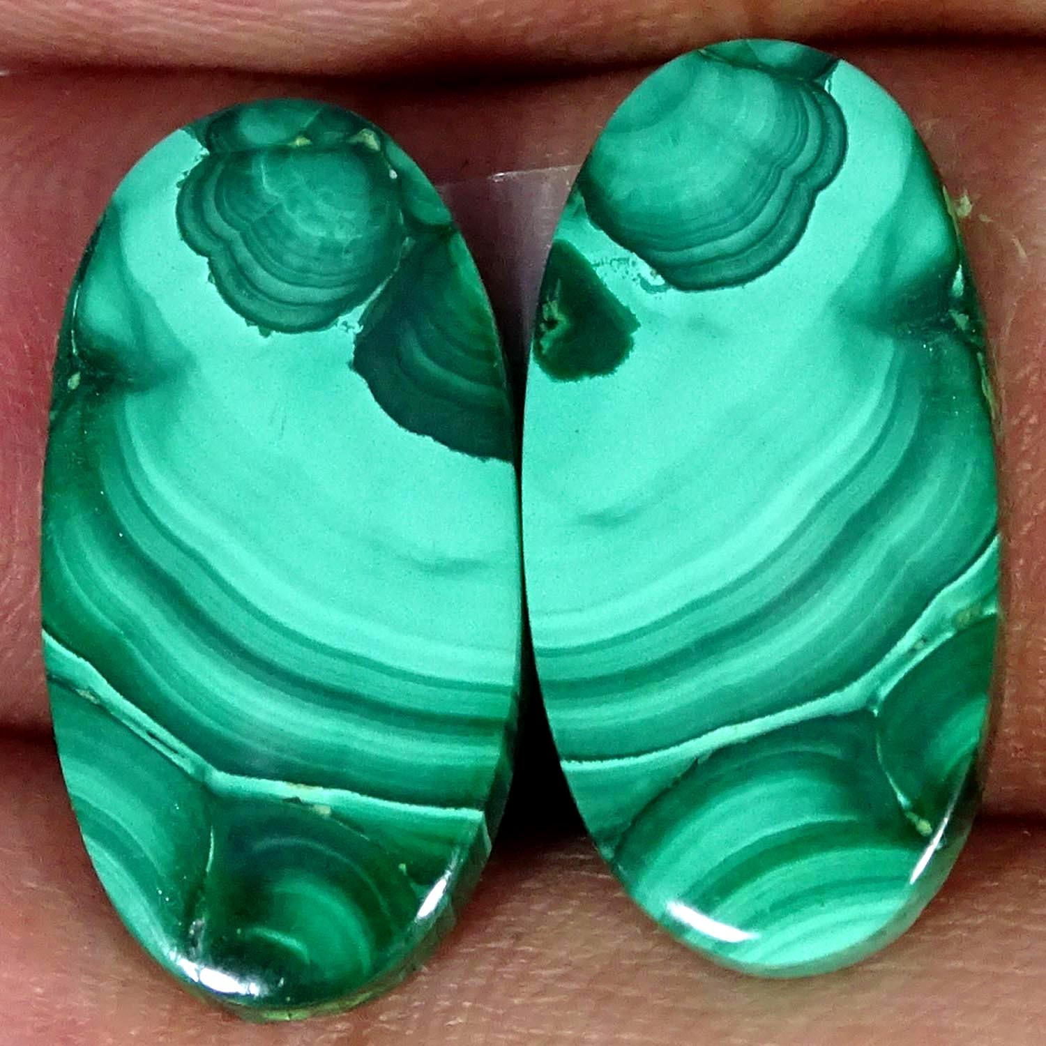 20.50Cts. 100% Natural Malachite Pair Oval Cabochon Gemstone 11X22X3MM