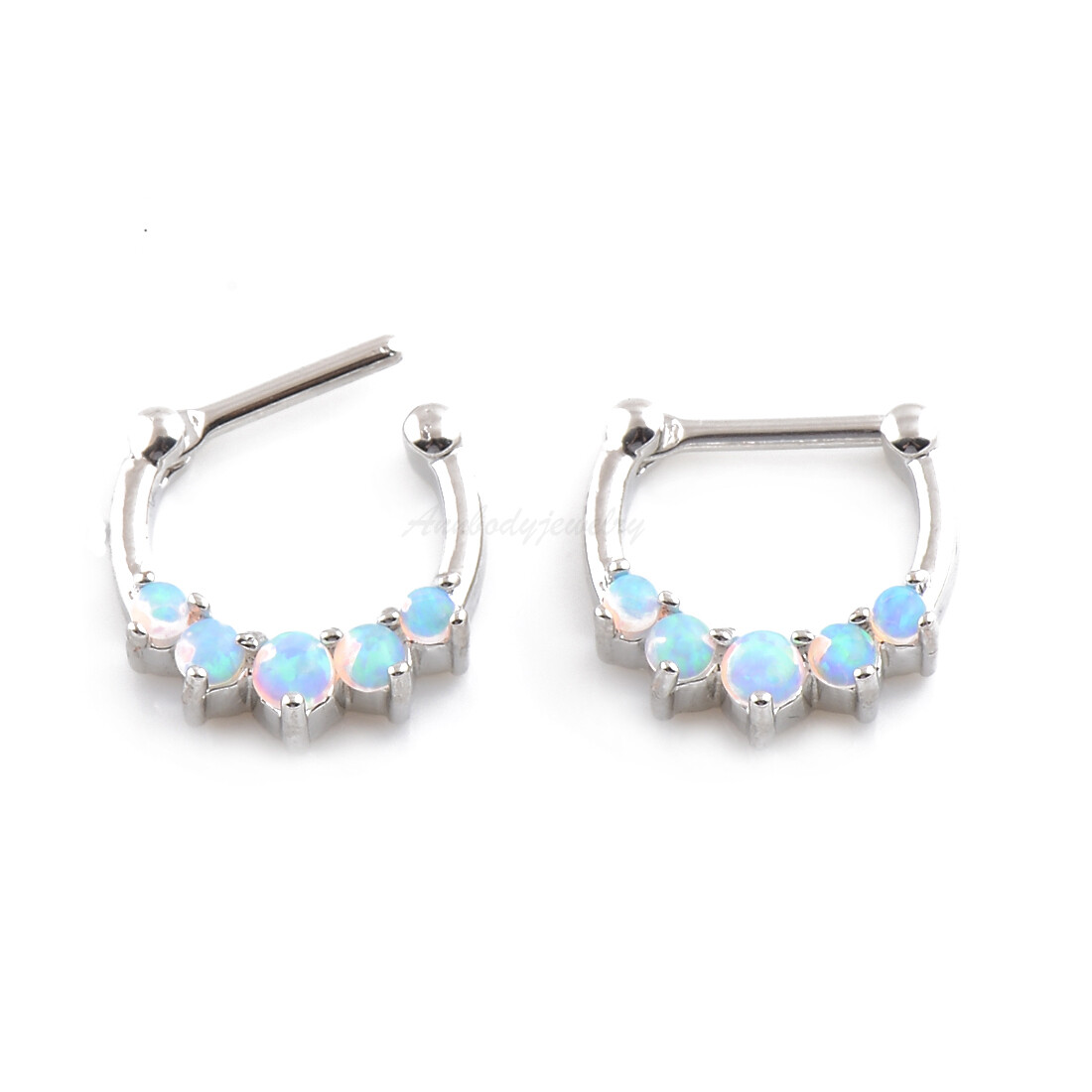 16G 5/16″ (8mm) Plated Brass 5 OPAL Septum Clicker Hinged Segment Nose Ring
