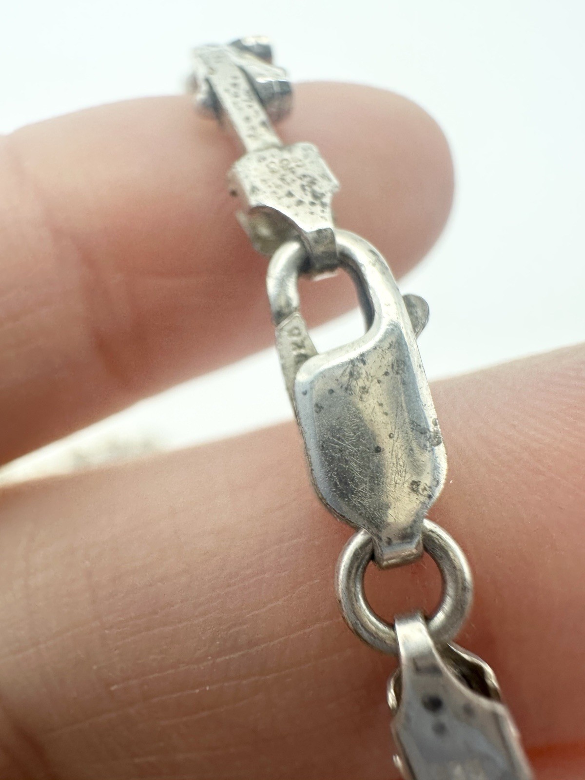 Sterling Silver Modernist Link Chain Necklace Unique 15.75”