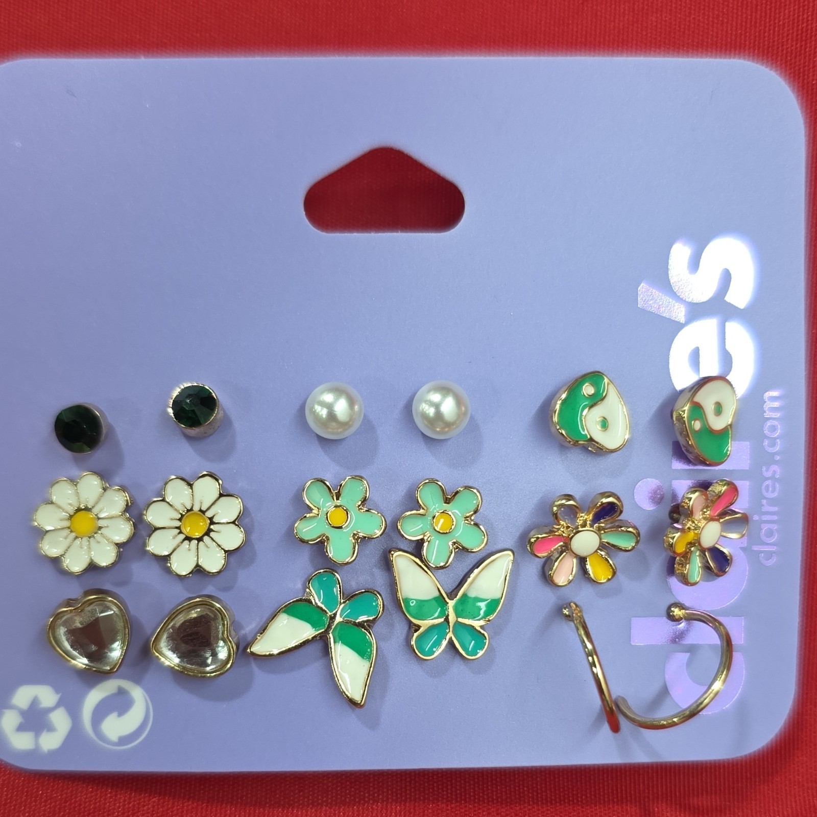 Claire’s Multicolor Enamel Stud Earrings Set Pearl & Crystal Flower Butterfly