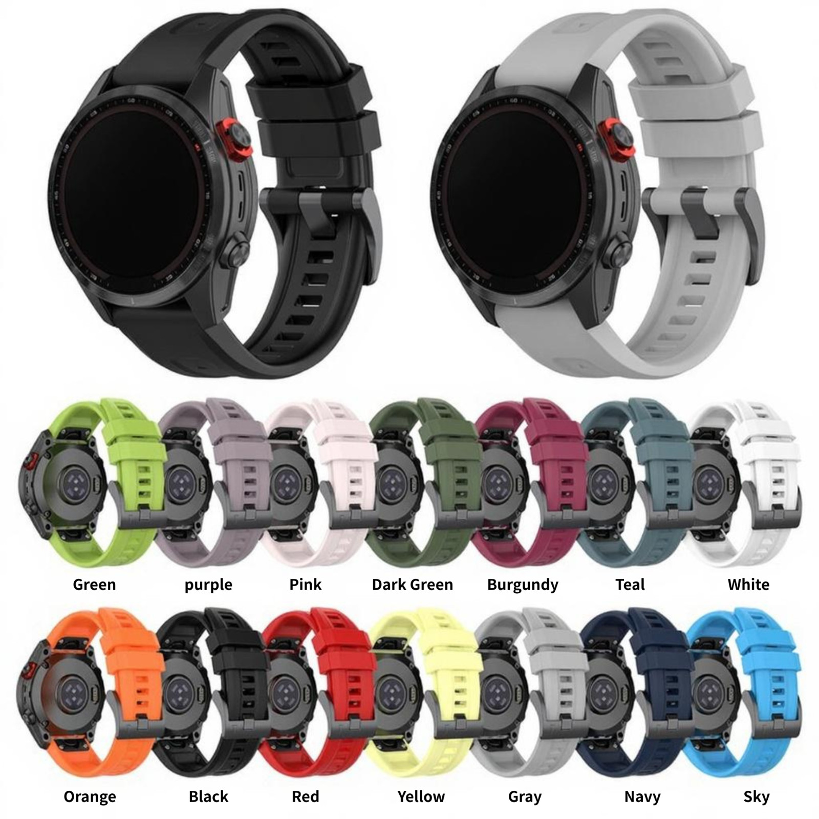 For Garmin Fenix Forerunner QuickFit Silicone Watch Band 20mm 22mm 26mm Instinct