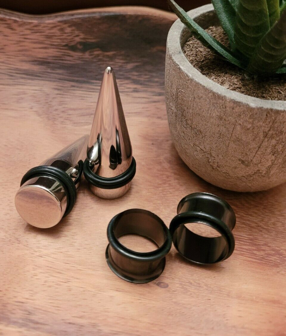 00g 10mm Black Tunnels Steel Tapers plugs ear gauges Stretching Gauging Kit