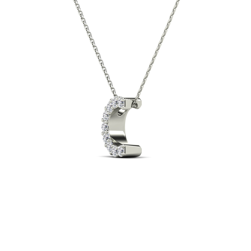 0.09 Ct Natural Diamond Initial “C” Pendant Necklace In 14K Yellow & White Gold