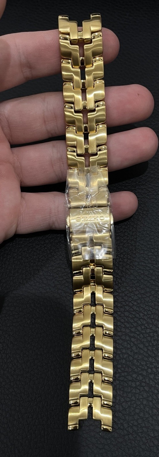 Seiko Yellow Tone Watch Band H-Link Bracelet Push Button Deployant Clasp
