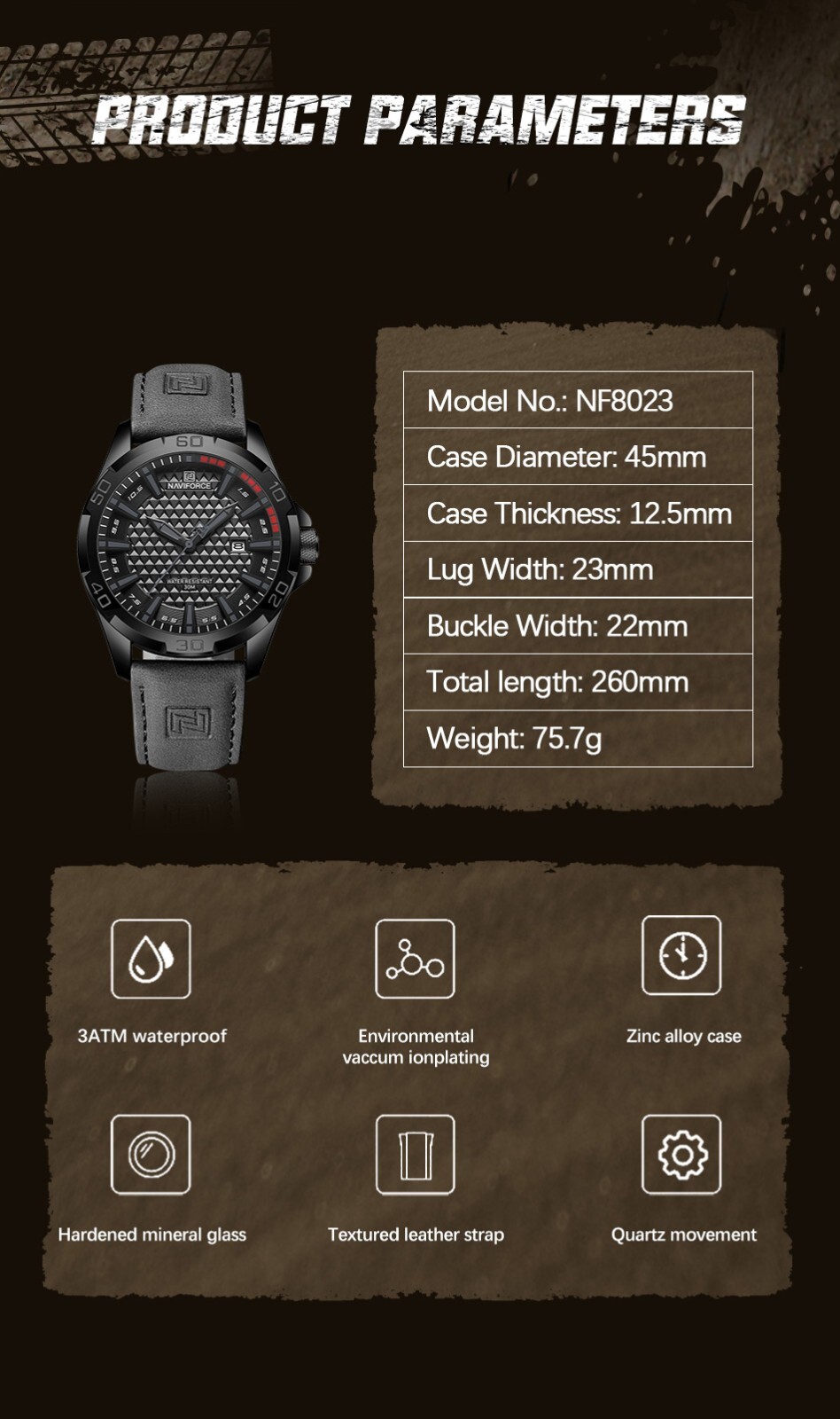 Top Brand NAVIFORCE Men’s Quartz Wrist Watch Sports Shockproof Waterproof Leathe