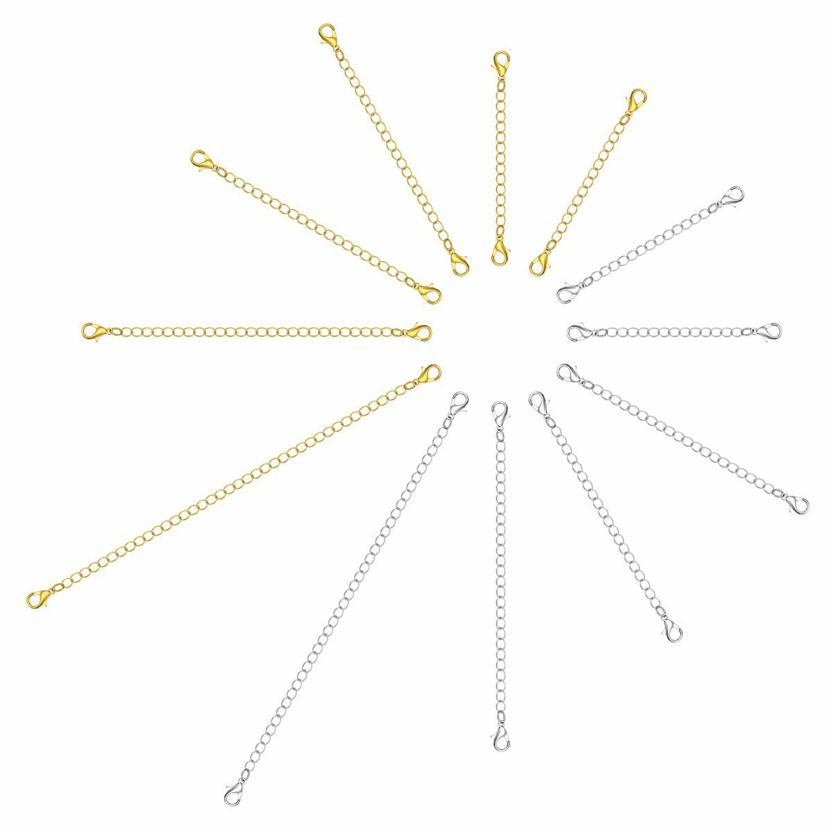 12-Pack Extender /Safety Chain Extender Necklace Bracelet Lobster lock 3″ 4″ 6″