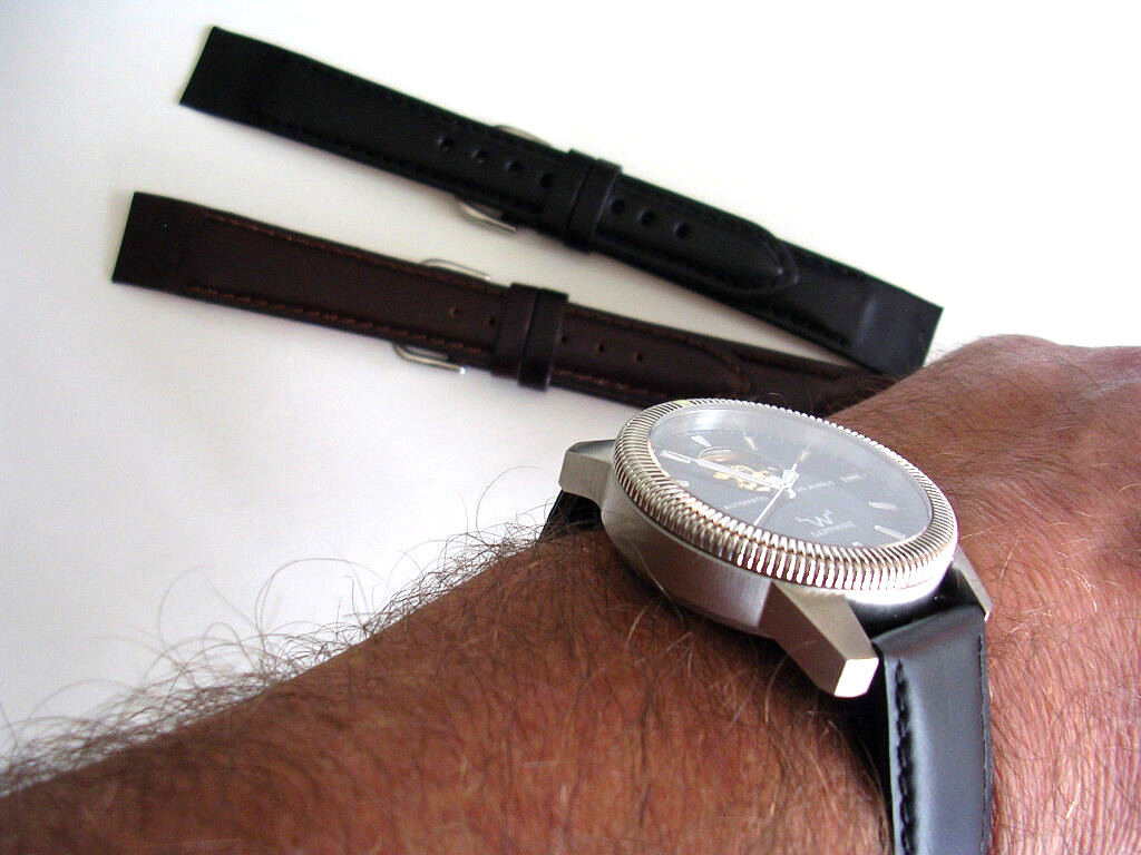 20mm Black Open End Aviator Pilot leather watchband IW SUISSE 8-10-12-14-16-18mm
