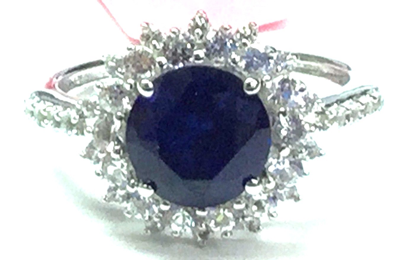 Sterling Silver Faceted Round Blue Sapphire CZ Halo Flower Cocktail Band Ring